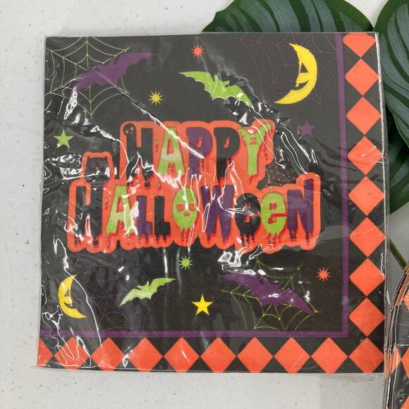 Ghoul Essentials Black Orange Boo Happy Halloween Party Dinner Napkin Plates Set - Picture 6 of 6